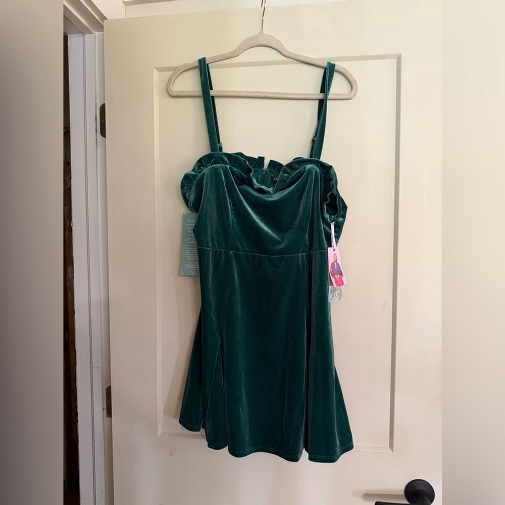 NEW Y2K Johnny Wujek Evergreen Velvet Mini Prom Dress Size L - Picture 2 of 5